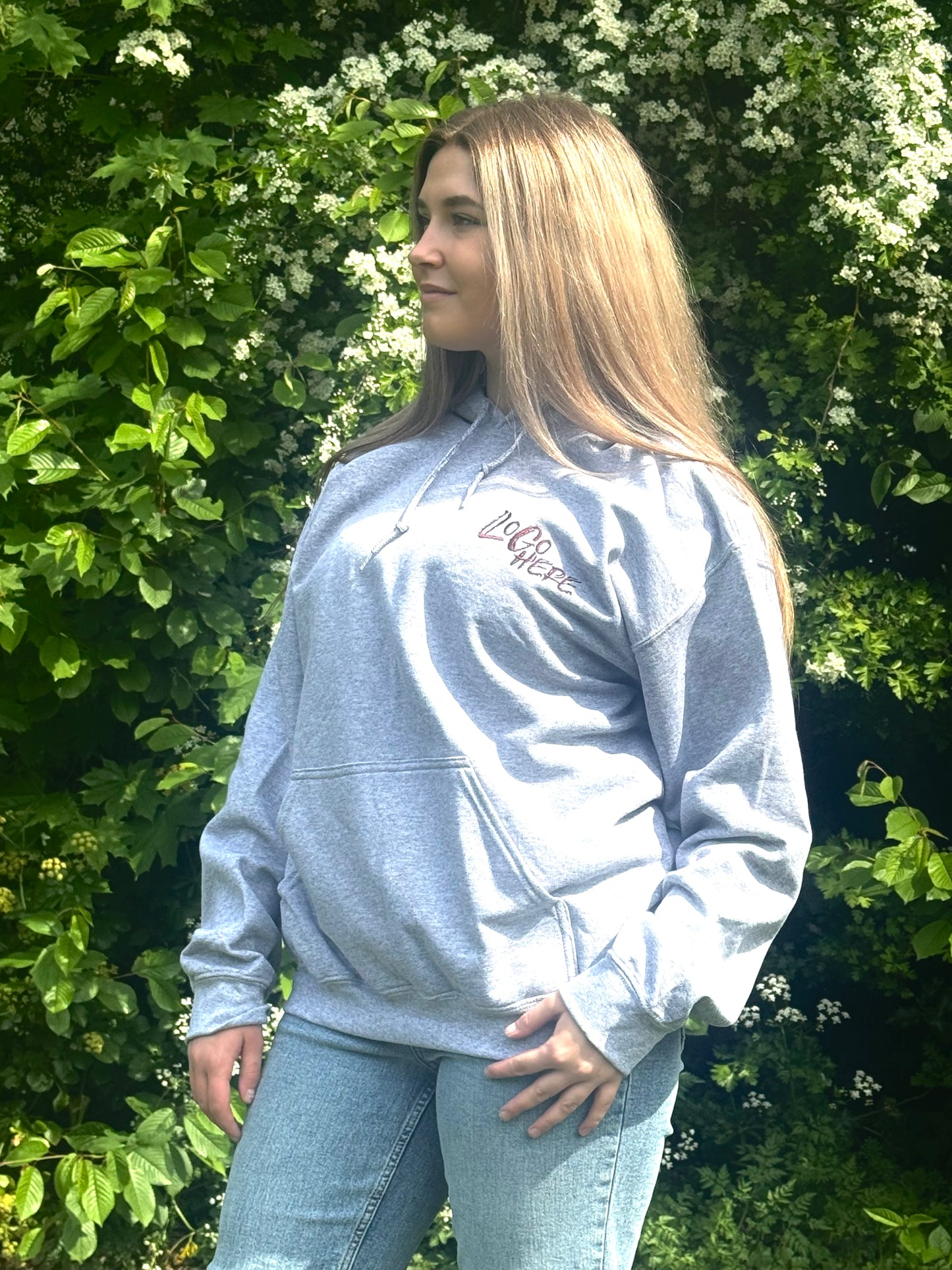 Grey Hoodie Burgundy Logo