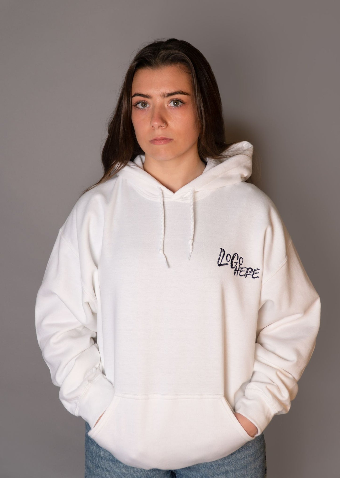 White Hoodie Black Logo