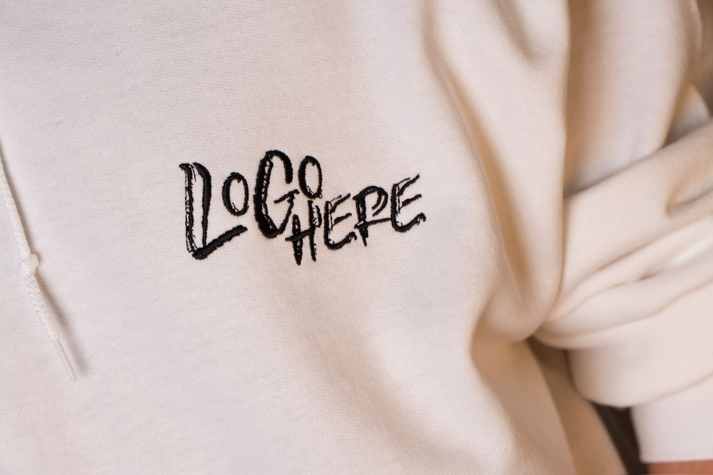 White Hoodie Black Logo