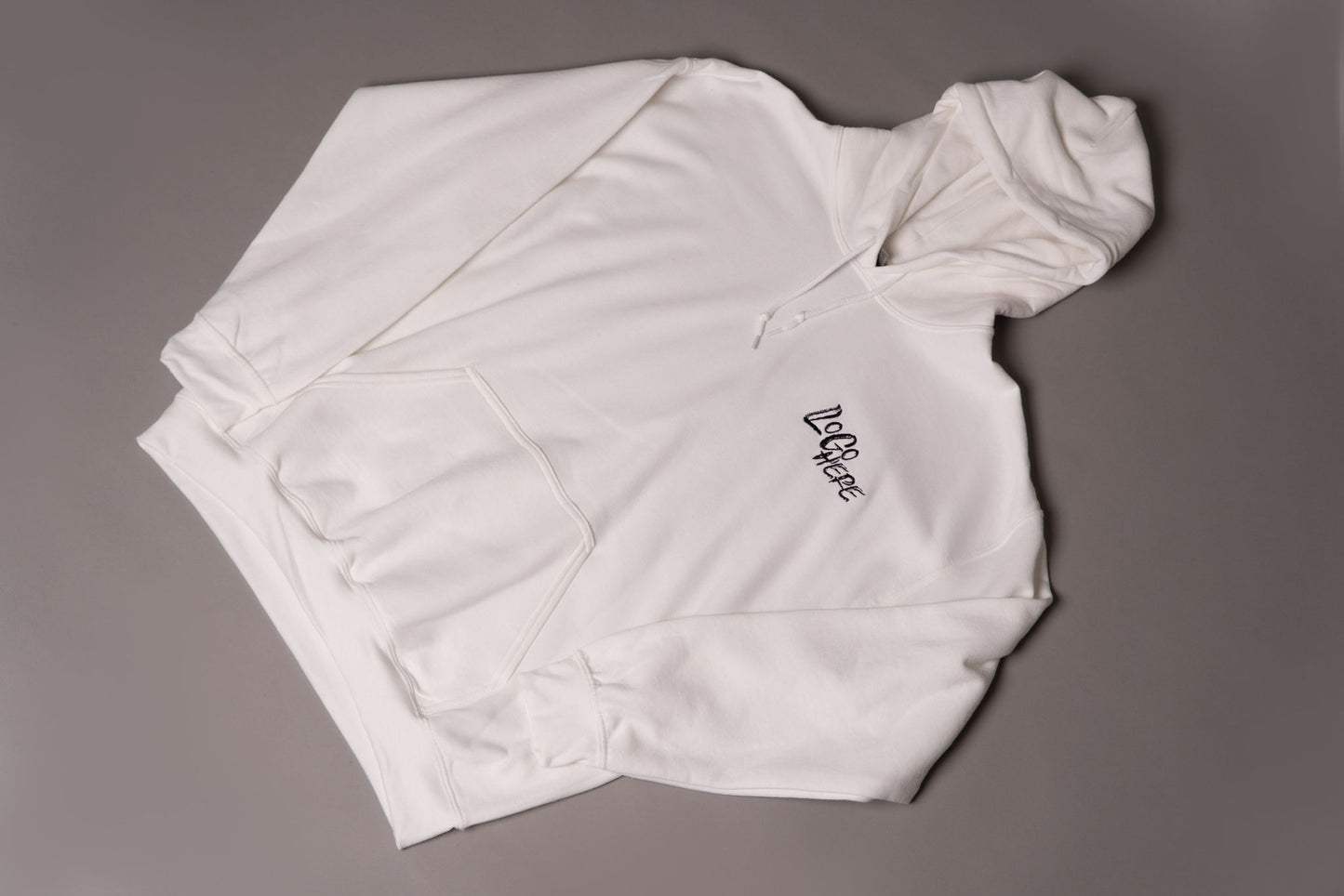 White Hoodie Black Logo