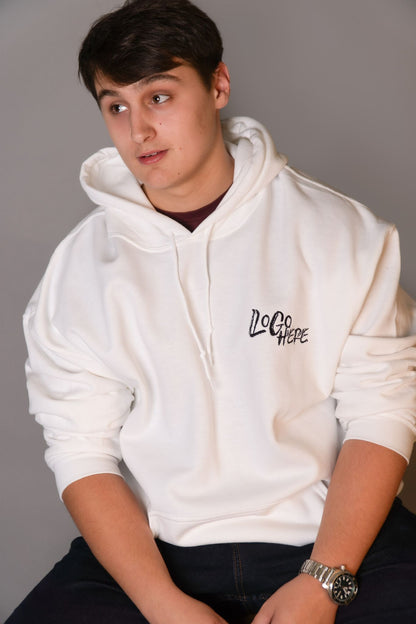 White Hoodie Black Logo